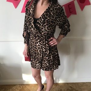 Leopard Print Wrap Dress Black